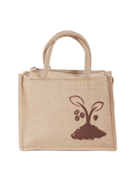 MOKKAFARMS 100% Jute Bags | Multi-purpose Bag | Tiffin Bag | Secure Zip Closure | Food-grade | Lunch Bag - Horizontal | 10in x 12in