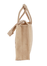 Load image into Gallery viewer, MOKKAFARMS 100% Jute Bags | Multi-purpose Bag | Tiffin Bag | Secure Zip Closure | Food-grade | Lunch Bag - Horizontal | 10in x 12in