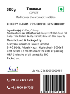Theralu -  Traditional South Indian Filter Coffee | 70% Coffee - 30% Chicory Blend | Freshly Roast & Ground, Strong & Flavorful | Farm to Fork | One-way Valve Zip-lock Bag |