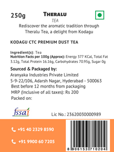 SilverMokka Theralu Tea - Kodagu CTC Premium Dust Tea 250g