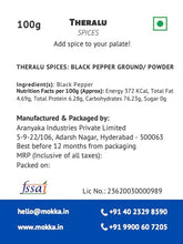Load image into Gallery viewer, Theralu Spices - Black Pepper (Kali Mirch) Ground/ Powder | Naturally Dried | Bold &amp; Strong Pungent | Farm to Fork | Coorg/ Kodagu, Western Ghats, India | Pure &amp; Natural | Hand Processed | No Oil Extraction | 100g