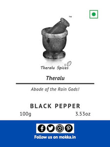 Theralu Spices - Black Pepper (Kali Mirch) Ground/ Powder | Naturally Dried | Bold & Strong Pungent | Farm to Fork | Coorg/ Kodagu, Western Ghats, India | Pure & Natural | Hand Processed | No Oil Extraction | 100g