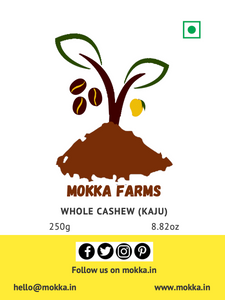 MokkaFarms Premium Cashew/ Kaju - W210 Large Grade | Whole Cashews | 100% Natural | Dry Fruits, Nuts | Great Taste, Crunchy and Buttery Flavour | Farm to Fork | Zip-lock Bag | 250g