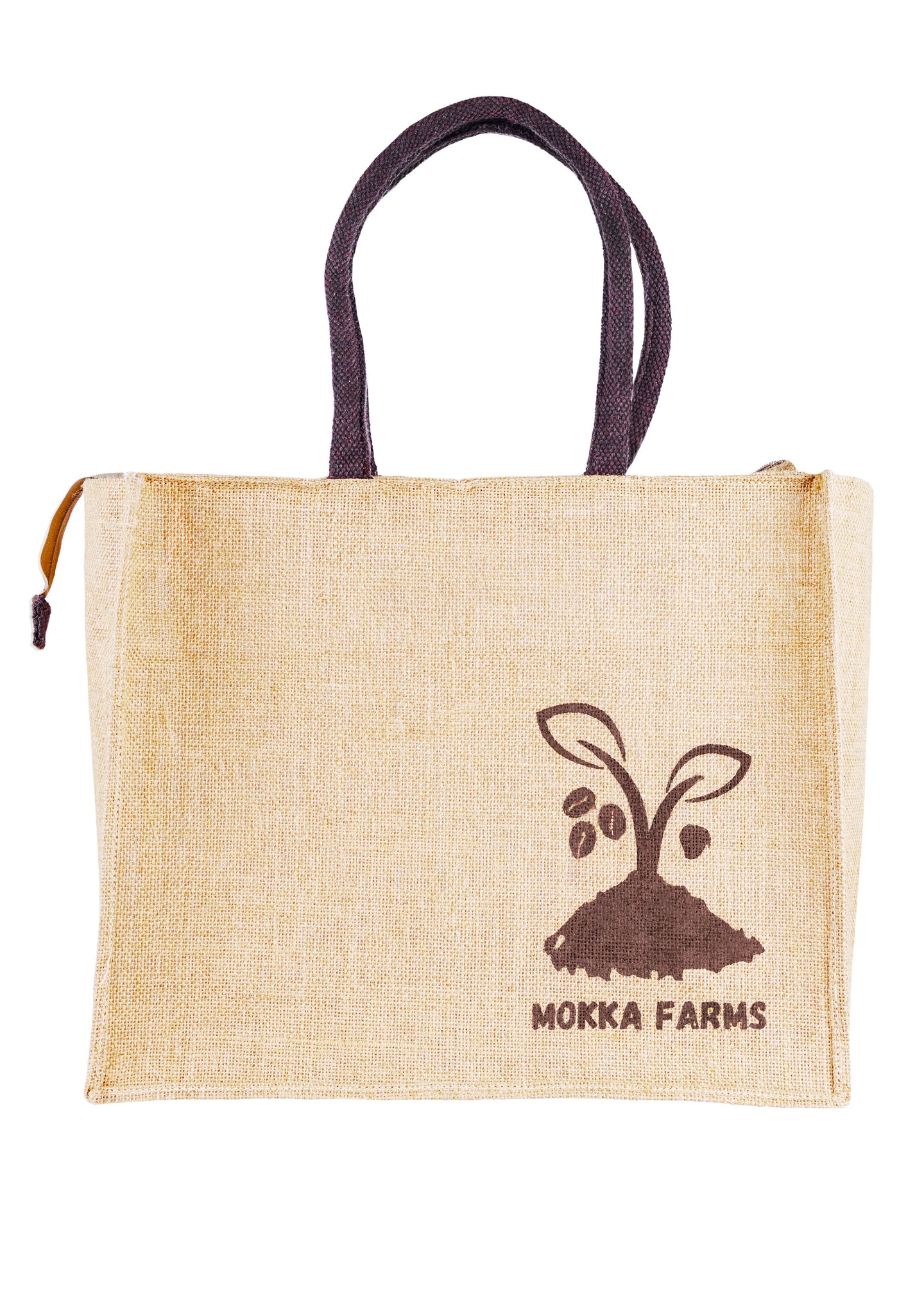 MokkaFarms Carry All Bag, with Zipper - 100% Jute [15in x 12.5in x 7.5in]