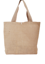 Load image into Gallery viewer, MOKKAFARMS 100% Jute Bags | Multi-purpose Bag | Grocery + Shopping Bag | Button Closure | Food-grade | Tote Zipper + Button Bag | 16in x 16.5in