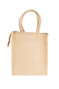 MOKKAFARMS 100% Jute Bags | Multi-purpose Bag | Tiffin Bag | Secure Zip Closure | Food-grade | Lunch Bag - Vertical | 12in x 10in