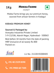 MokkaFarms Kodagu Premium Honey | Artisan Farmer Grown Bee-hive Honey | Small-scale Farmers | Estate Honey | Coorg/ Kodagu, Karnataka, India | Sealed PET Bottle |