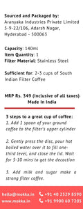 MOKKAFARMS South Indian Filter Coffee Maker 150 ML | 2-3 Cups, Mugs | Stainless Steel | Madras Kaapi | Kaapi Drip, Decoction Maker, Brewer, Drip Coffee, Percolator | Easy to Clean, Compact, Reusable |